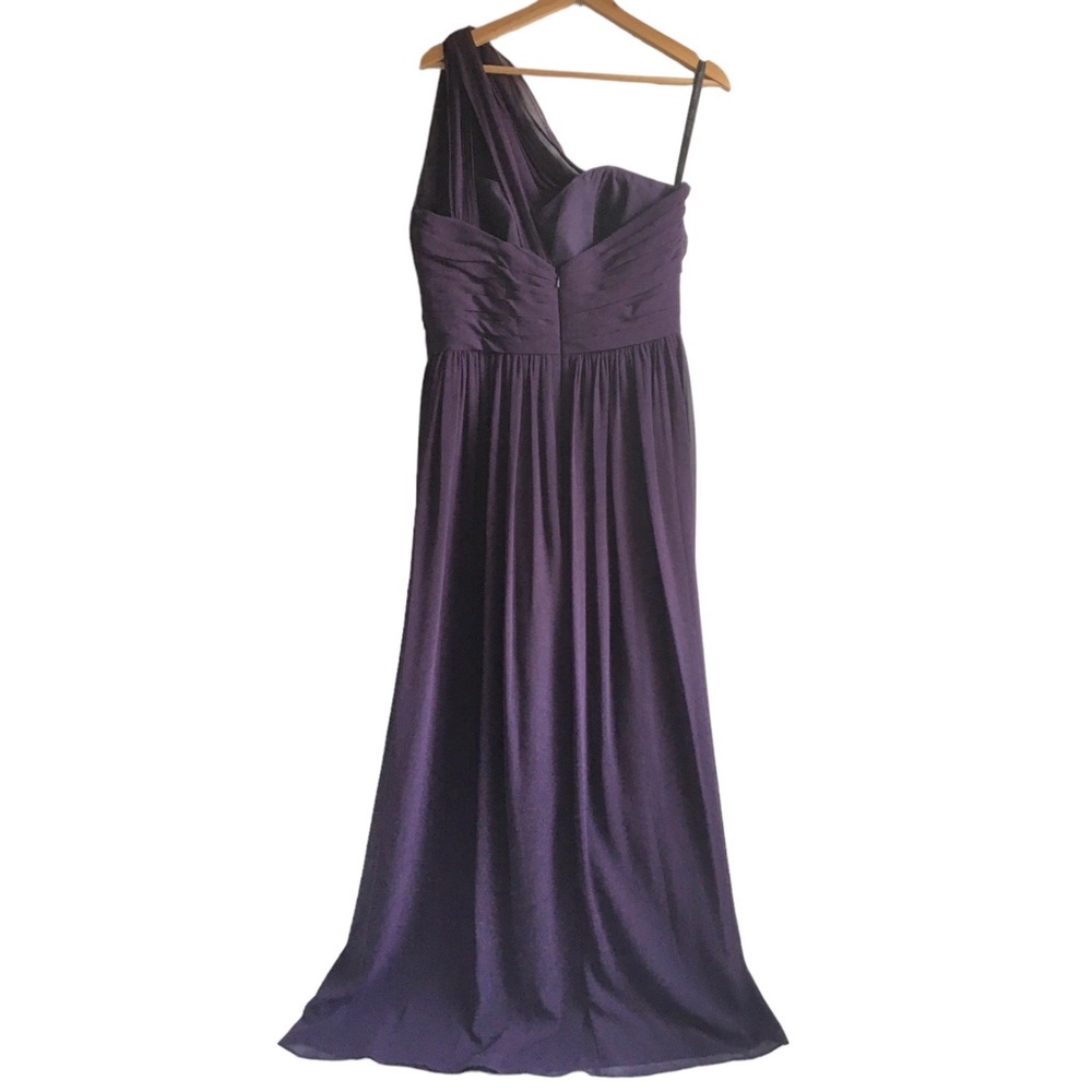 Bill Levkoff Barbara Chiffon One-Shoulder A-Line Princess Maxi Dress Plum 14 - Picture 4 of 17